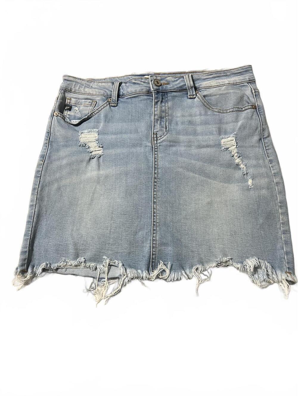 KanCan Light Wash Distressed Denim Mini Skirt L (8-12)